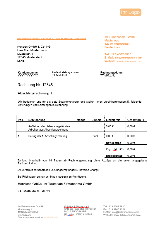 Was ist eine Abschlagsrechnung? + Kostenloses Muster